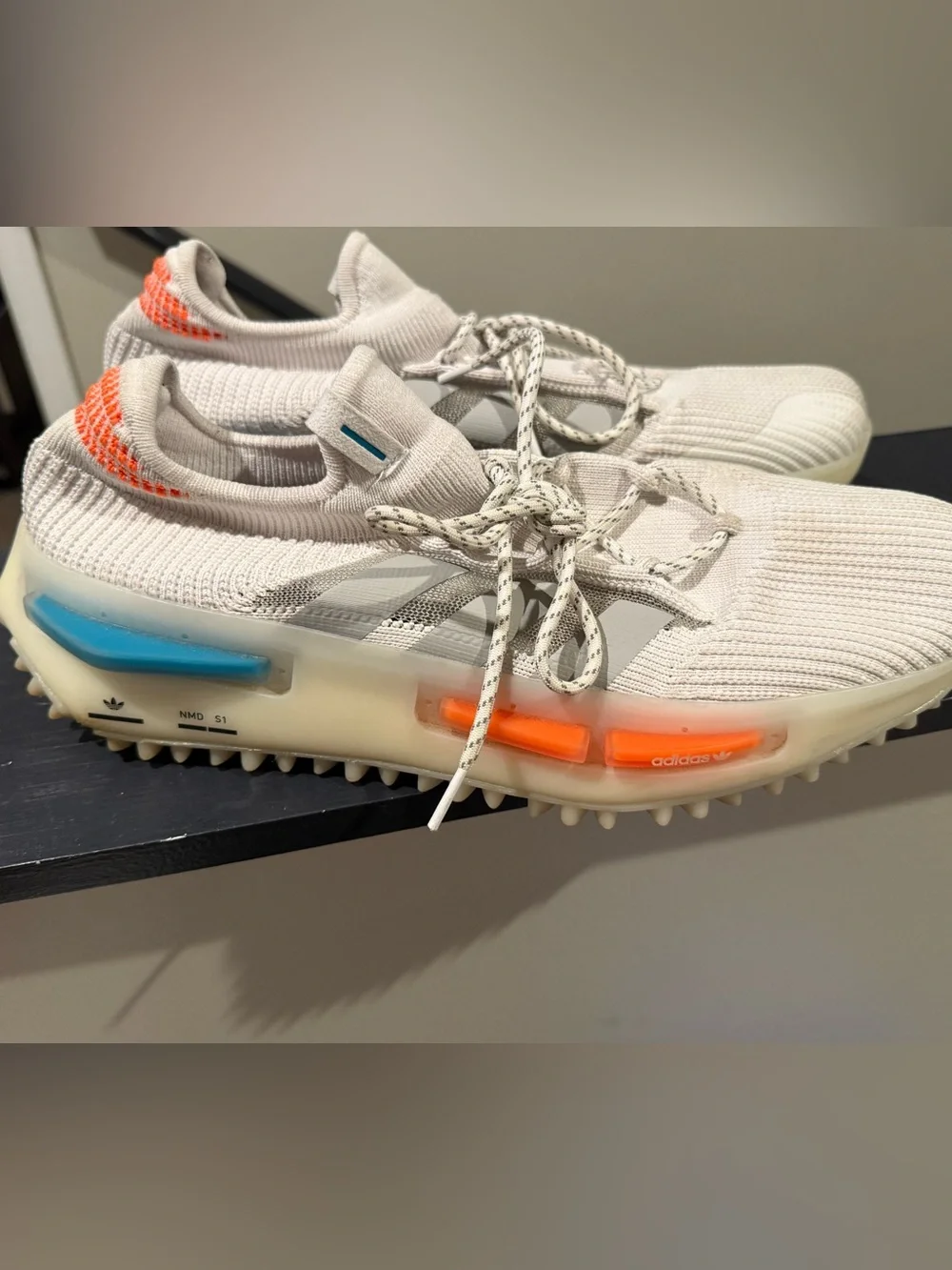 adidas Cream Knit Runner with Blue & Orange Accents